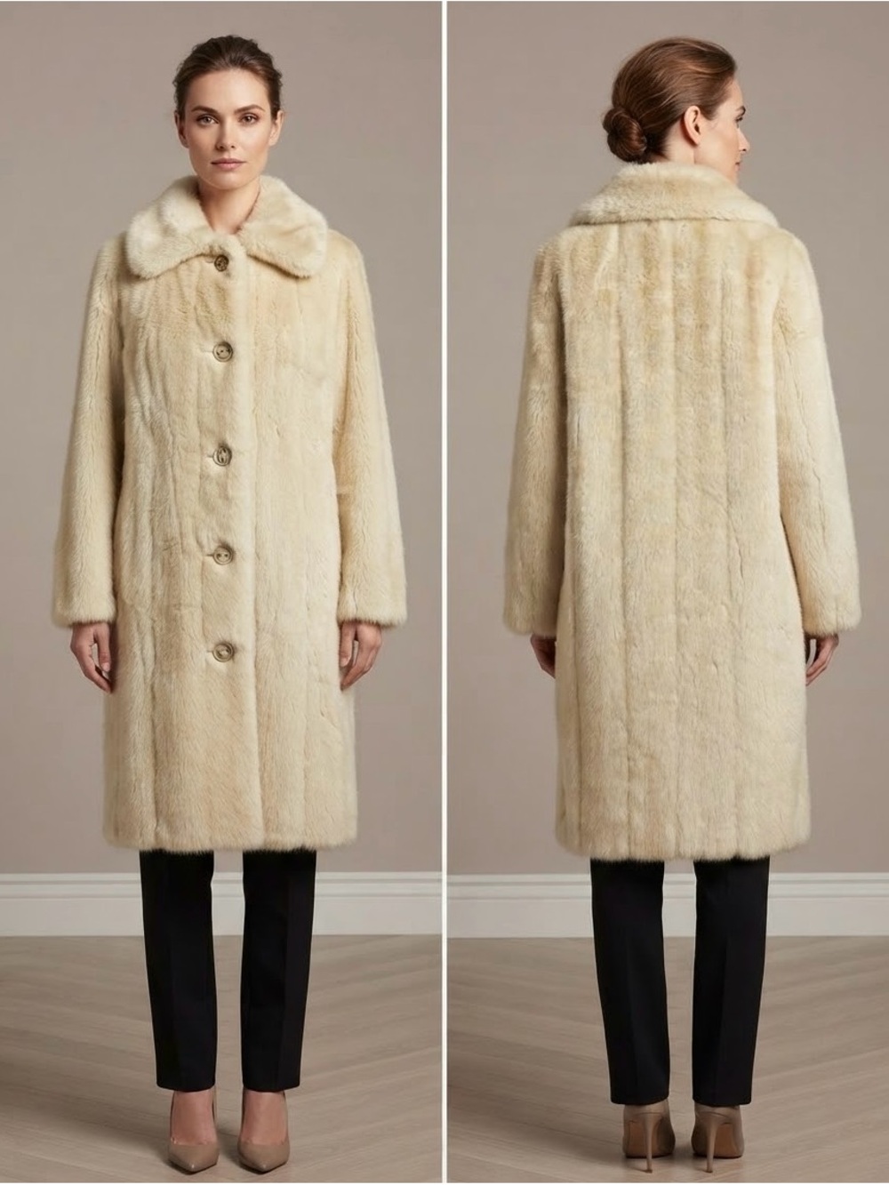 Sporto Light Cream Faux Fur Button-Front Trench Coat